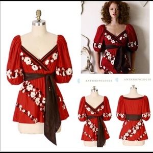 Anthropologie Lithe Red Snowshoe blouse.